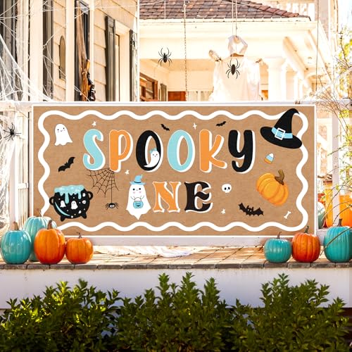 Spooky One Halloween Backdrop for Halloween Ghost 1st Summerween Party Decorations Blue Black Spooky One Birthday Party Banner for Boys First Birthday Party Supplies