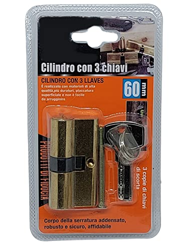Cilindro in Ottone per porte, 60 mm, 3 chiavi