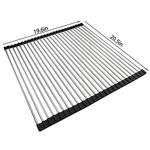 Image of Ahyuan Dish Drying Rack Roll up Sink Drying Rack Dish Rack Dish Drainer Over The Sink Dish Drying Rack Dish Drainers for Kitchen Sink Counter Foldable Stainless Steel Dish Drying Rack (18''x14.2'')