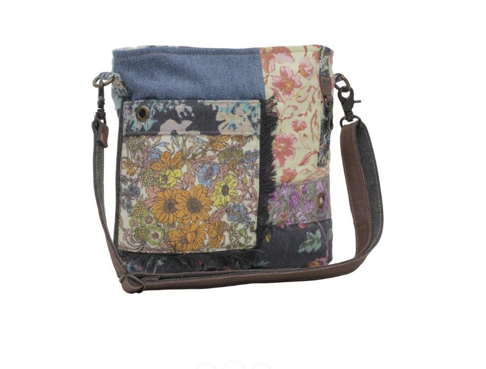 Myra Bag Western Leather Shoulder Bag for Women - Upcycled Canvas Crossbody Bag Le Fleur Blu2