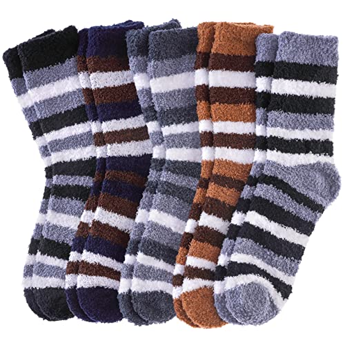 Image of FNOVCO Mens Fuzzy Socks - Soft Cozy Slipper Fluffy Winter Warm Microfiber Plush Sleeping Socks - 5 to 6 Pairs