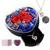Real Preserved Rose, with Love You Gold Plated Necklace in 100 Languages, Heart-Shaped Gift Box,...