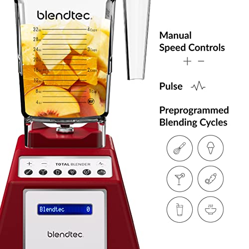 Blendtec Total Classic Original Blender And 75 Oz Fourside Blender Jar - Kitchen Blender Bundle - Red #TOP4