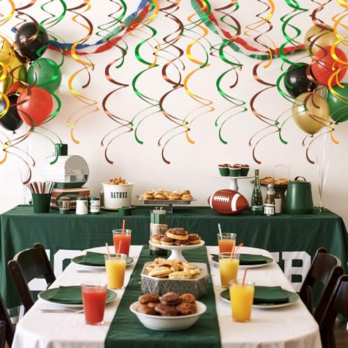 Image of Colorful Ceiling Swirl Foil Decorations Football Hanging Plastic Streamer Themed Swirl Party for Football Party Touchdown Sports Graduation, Pack of 28