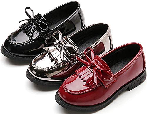 Girls Patent Leather Slip-On Penny Loafers Oxford Flats School Uniform Dress Shoes2