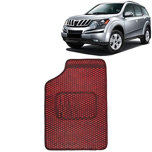 Image of Kingsway Dotted Design Car Floor Foot Mats Universal Fit for Mahindra XUV 500, Model Year : 2011-2015, Water and Dustproof, Color Red, Set of 5 Pieces