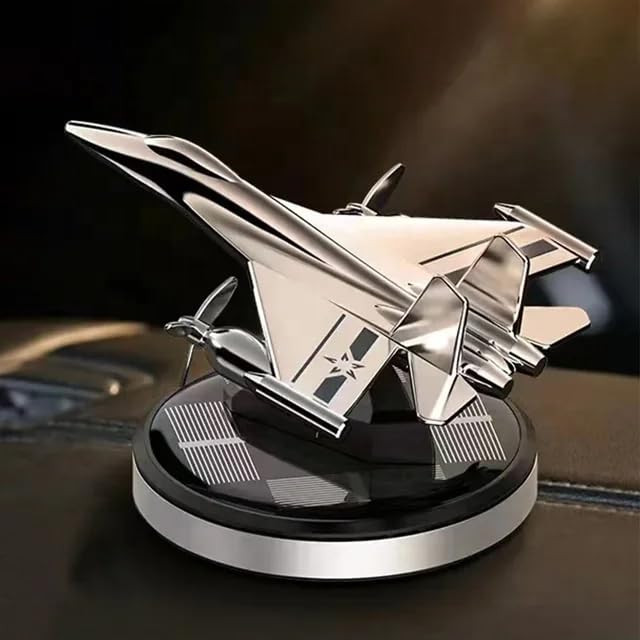 Image of YOURKARTS.COM Solar Powered Car Perfume Diffuser /Dispenser | Jet Plane Design, Auto Rotation Fan | For Car Dashboard with Perfume liquid & Organic Fragrance - (SILVER, Pack of 1)