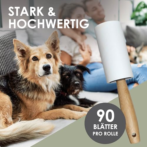 Waldana Fusselrolle - 6 Rollen je 90 Blatt (540 Blätter) mit 2 Bambusgriff Abrollern I Fusselrolle Tierhaare Kleidung Flusenroller Lint Roller Kleiderroller Tierhaar Katzenhaar Hundehaar