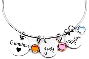 Grandma's Garden Adjustable Bangle Bracelet with Customizable Name Charms for Mother's Day and Grandchildren