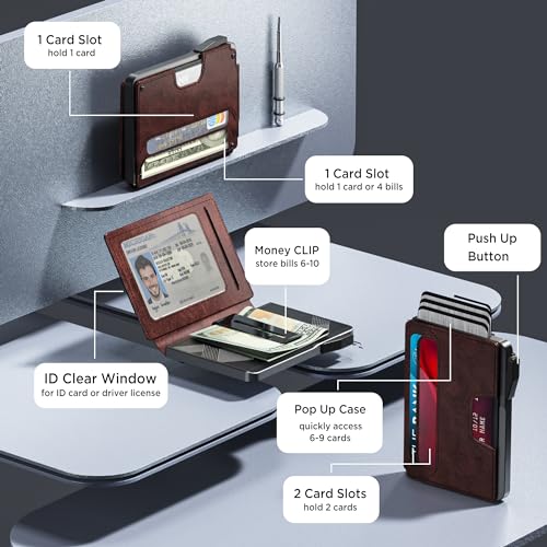 Wallet for Men - Slim Leather Mens Wallet Pop up Card Holder with Money Clip,Credit Card Slots,ID Window - RFID Blocking Minimalist Wallet (Brown Red)3