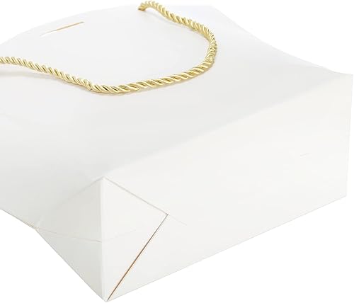 Miniatura 4 de Dicunoy 30 bolsas de regalo con asas, bolsas blancas de recuerdo de fiesta con lazo para bodas, bolsas de cartulina impermeables para mercancía al