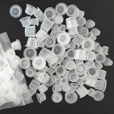 Emalla Tattoo Ink Cap Kit - 300Pcs Mixed Tattoo Ink Caps 100 Small 100 Medium 100 Large Tattoo Ink Cups Disposable Pigment Ink Cups Pigment Container Ink Caps for Tattoo Ink Tattoo Kit Tattoo Supplies Cover