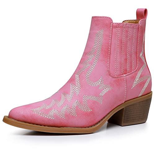 GLOBALWIN Cowboy Boots For Women Pointed Toe Pull On Chelsea Ankle Booties The Western Cowgirl Boots