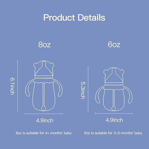 Miniatura 7 de POTATO Biberones de vidrio para bebés, biberones anticólicos para lactancia materna con boquilla de flujo rápido, adecuados para bebés de 6 a 12