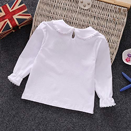 Image of Baby Girl Kids Blouses Long Sleeves Solid Color Doll Collar T-Shirt Top Bottom