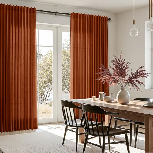 Image of Nanspring Extra Wide Terracotta Curtains for Living Room 96 Inches Long Back Tab and Rod Pocket Linen Light Filtering Semi Sheer Farmhouse Boho Curtain for Bedroom Office Luxury 100x96, 2 Panels