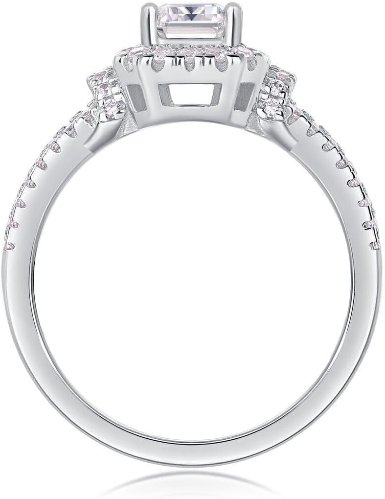 Bluebell Jewels 2.40Ct Emerald Cut Diamond Womens Engagement Wedding Ring Sterling Silver with 14K White Gold Plated