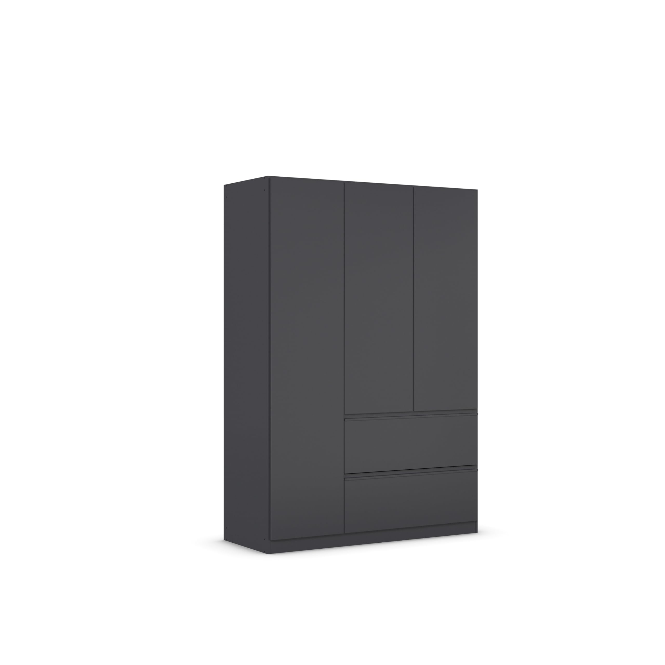 Rauch Möbel Costa, Kleiderschrank für Schlafzimmer, Kinderzimmer, Babyzimmer, Garderobe, Flur, 3-türig, 2 Schubladen, Push-to-Open, mit Zubehör Classic, Farbe Grau metallic, Schwarz, Breite 136 cm