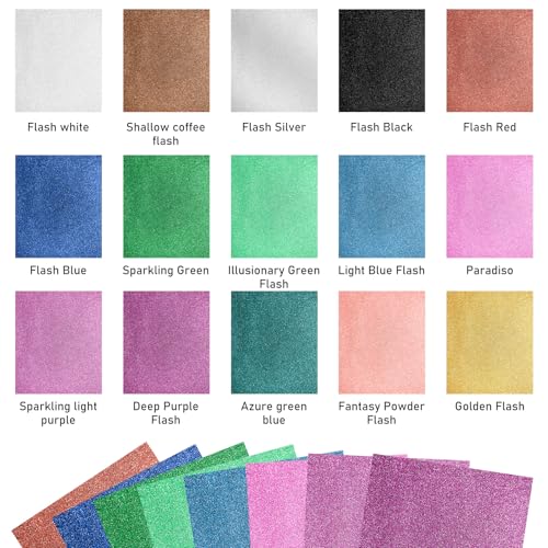 15 Farben Glitzer Plotterfolie Textil, 30.5 cm*25.4 cm Heat Transfer Vinyl, Flexfolie Plotter Textil, Transferfolie Plotter Flexfolie, Textilien Transferfolie zum Aufbügeln DIY T-Shirt & Stoffe