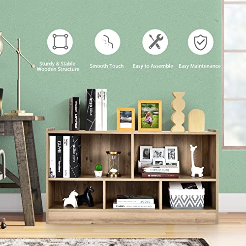 Tangkula Wood Storage Cube Bookcase, 2 Tier 5 Cube Open Shelf Storage Cabinet, Multipurpose Bookshelf, Display Cabinet Shelf For Living Room, Bedroom, Hallway, Kid's Playroom, Reading Nook (Natural) #TOP4