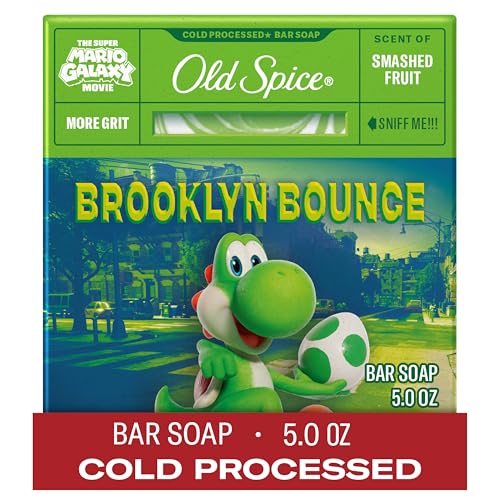 Image of Old Spice Bar Soap for Men, x The Super Mario Galaxy Movie, Cold Pressed with Grit, Made with Natural Oils & Plant Based Cleanser, Smashed Fruit with Passion Fruit & Sunshine Scent, 5.0 oz