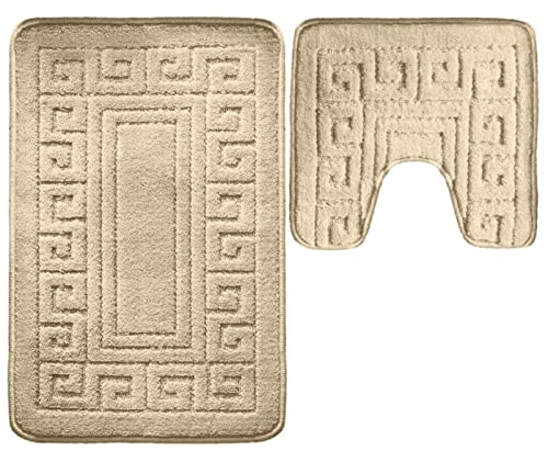 Vingardium Leviosa VL 2 Piece Greek Bath Mat Non Slip and Highly Absorbent Bath Mat 100% Polypropylene Washable Pedestal Bathroom Mat Rug (MOCHA)