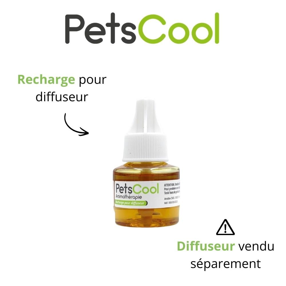 Anidev PetsCool Recharge diffuseur apaisant 40 ML - Anti Stress Chien Chat et NAC - Huiles essentielles valériane vétiver Sauge Basilic - Diffusion Continue 8 semaines