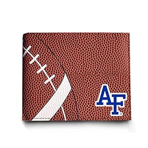 Zumer Sport Air Force Falcons Football Leather Bifold Wallet – Made from Actual Ball Materials – Many Slots for Cards – Great for Men or Boys – Brown