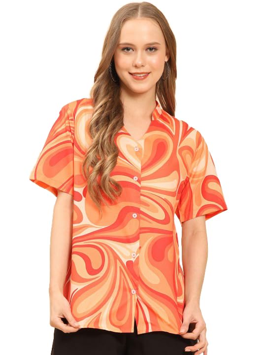 Image of Trendy Queen Women's Printed Straight Mandarin Neck Shirt for Women's | Tops for Woman Shirts | Shirt for Women Stylish Western (SD778 S)