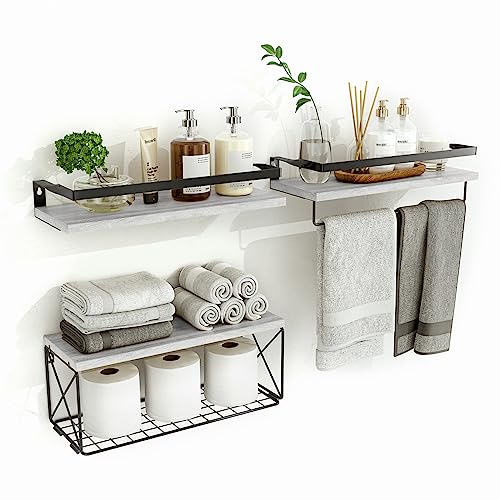 Hoiicco Bathroom Shelves with Storage Basket, Floating Bathroom Shelves Over