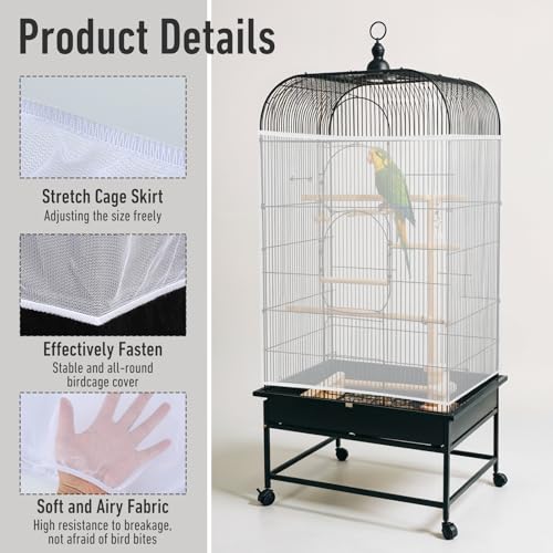 Image of Bird Cage Seed Catcher, Adjustable Seed Catcher Guard Net Cover Soft Airy Cage Net Stretchy Mesh Skirt Cover for Parrot Macaw Parakeet Round Square Cages