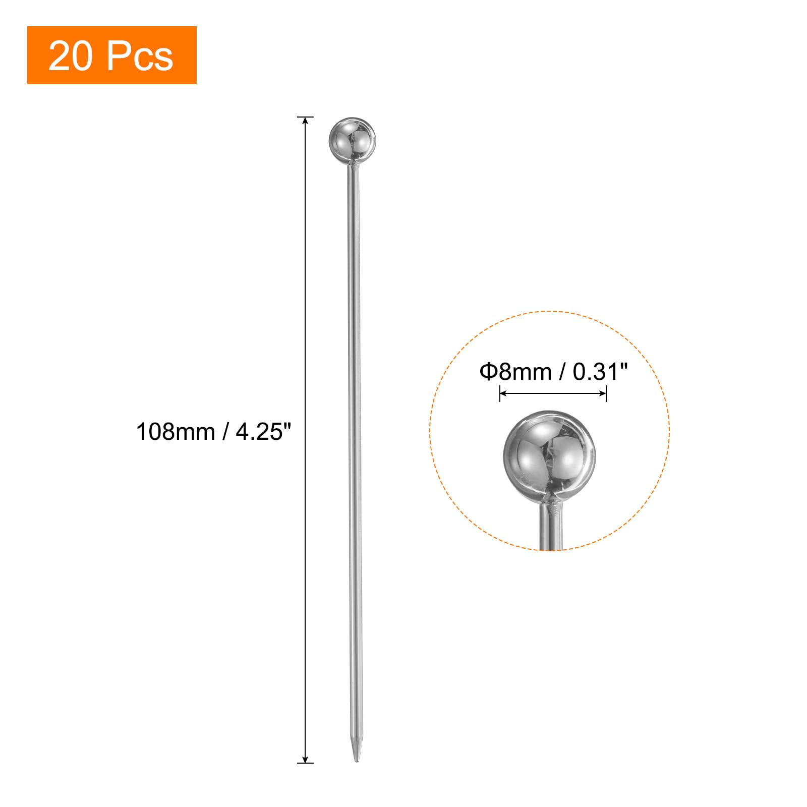 20 Stuzzicadenti Da Cocktail In Acciaio Inossidabile - Riutilizzabili Per Martini, Spiedini Frutta