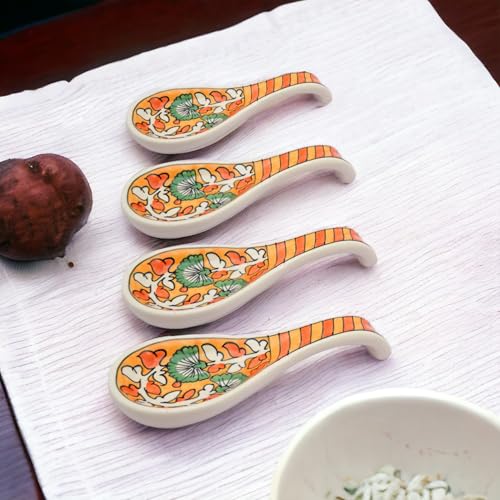 Image of Malaikah Ceramic Spoon Rest Orange Pack of 4 for Home, Kitchen, Dining, Kitchen Decor & Gifting