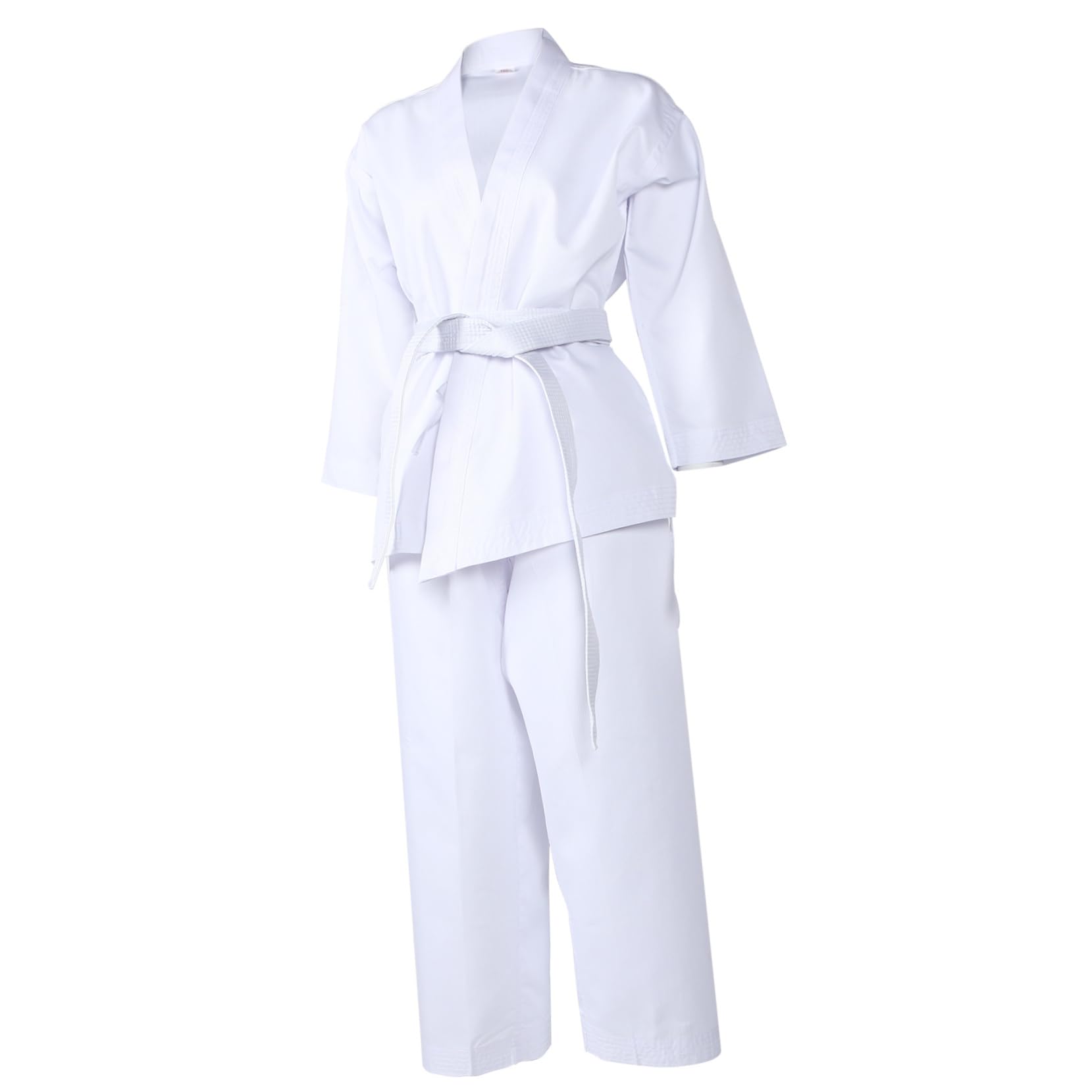 Uniforme de Karate Cinturón Elástico en Poliéster para Adultos y Cordones en Pantalones, Traje Resistente Blanco para Entrenamiento y Competición