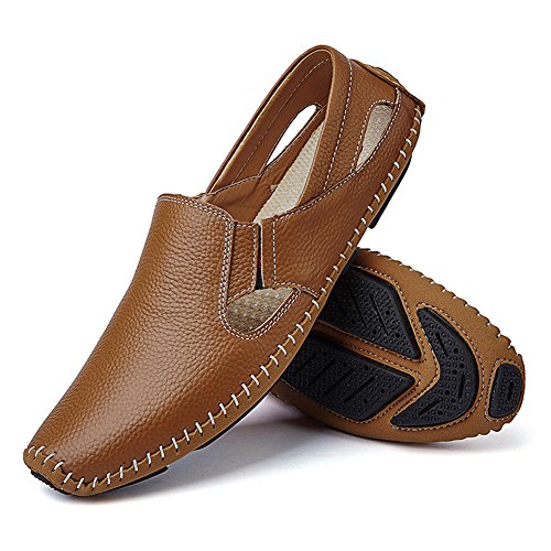 Image of Men's Driving Shoes Leather Slipper Casual Slip on Loafers | Top Grain Leather Upper, Moccasin Toe, Slip-on, Traction Rubber Outsole, Mens Dress Shoes, Mens Casual Loafers