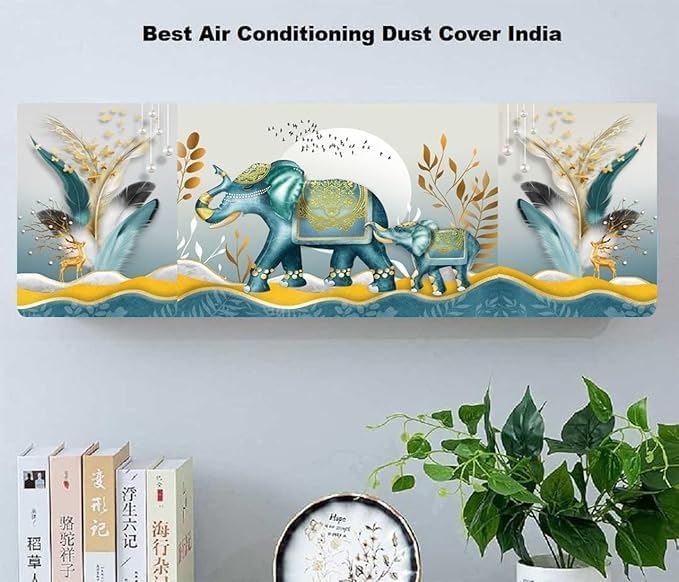Image of Polyester Printed Air Conditioning Dust Cover Folding Designer Ac Cover For Indoor Split Ac 1.5 Ton (97X 31X 21 Cm ) (Elephant)
