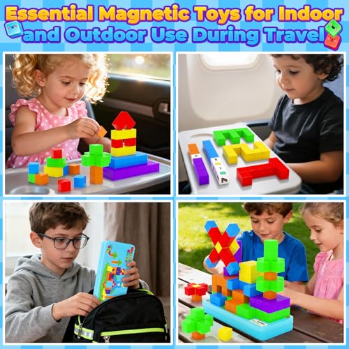 Image of Magnetic Blocks Mini Travel Essentials Toddler Toys with Case Set, Kids Magnet Building Blocks Sensory Montessori Autism Toys for 3+ Boys & Girls Birthday Gifts