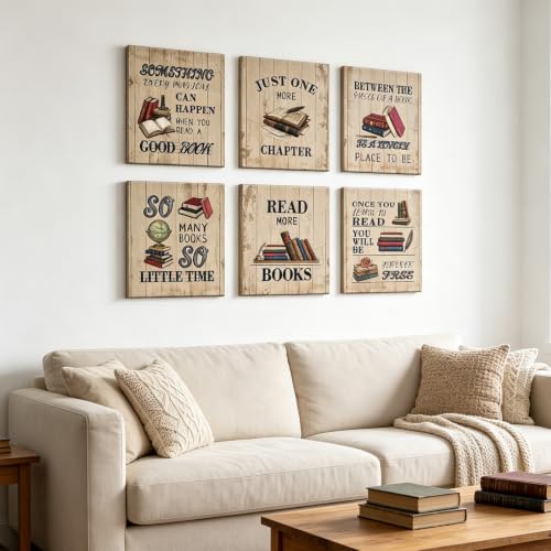 Image of CHDITB Vintage Book Quote Framed Wall Art, Rustic Library Reading Decor