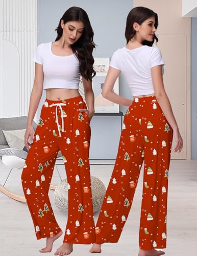 Image of Veseacky Women's Wide Leg Lounge Pants Yoga Pajamas Comfy Stretch Drawstring Pajamas Puls Size Dance Bottoms S-4XL