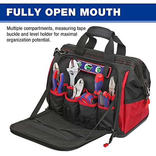 Image of WORKPRO 16 inch Top Wide Mouth Tool Bag with Water Proof Rubber Base, Multi-Compartment, 46 Pockets, For Tool Organizer & Storage, W081122A