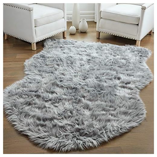 GORILLA GRIP Original Premium Faux Sheepskin Fur Area Rug, 3 FT x 5 FT, Softest, Luxurious Carpet Rugs for Bedroom, Living Room, Luxury Bed Side Plush Carpets, Sheepskin, Gray