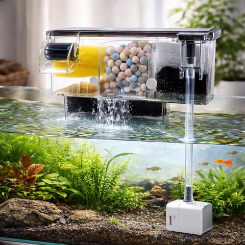 Image of VAYINATO Multifunctional External Wall-Mounted Waterfall Aquarium Filter with Bio Wheel | 3-Stage Filtration System with Filter Media & Built-in Water Pump (BL-772)