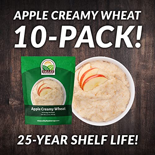 Image of Valley Food Storage Apple Creamy Wheat | 100 Serving Emergency Breakfast Food Supply, 10-Bag Bucket | 25 Year Shelf Life | Survival Meals for Long Term Food Storage, Camping & Prepper Supplies