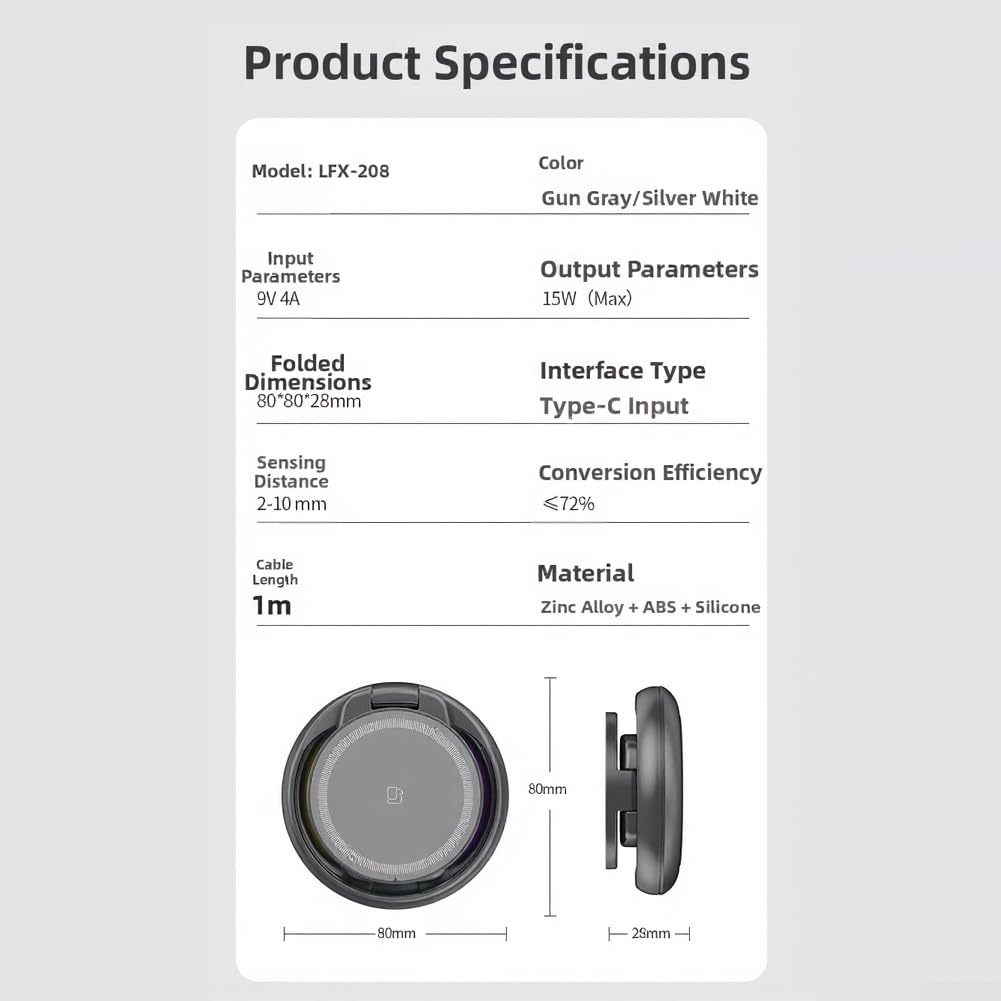 Caricatore wireless pieghevole 3 in 1 da 15 W, design dinamico regolabile per ricarica auricolari iPhone Watch (grigio)