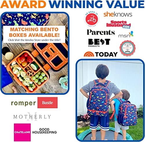 Dinosaur Backpack With Lunch Box For Boys, Cute 15” Boy Backpacks And Integrated Lunch Bag With Water Bottle Pocket Holder, Insulated Padded Travel Bags Boxes For Elementary School Kids, Blue Dinosaur #TOP6