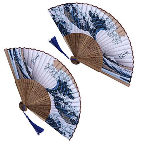 ABOOFAN 2Pcs Pequenos Fãs de Mão Dobrável para Adultos Chineses Leques de Bambu Do Vintage Japonês p