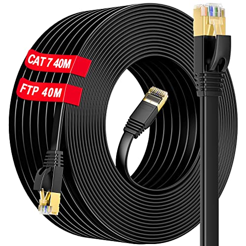 Cable Ethernet 40m Blindé, Cat 7 RJ45 Cable 40m Plat Câble Réseau Haut Debit Fiber, Câble LAN Internet Gigabit 10Gbps 600MHz S/FTP Ethernet Câble...