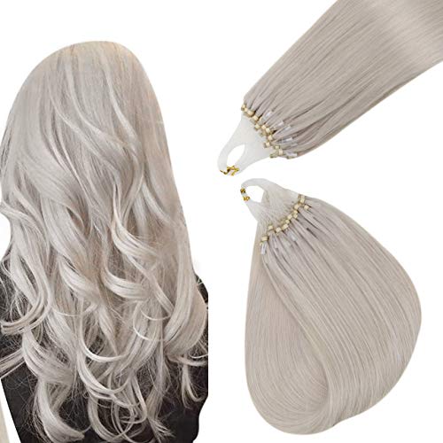 Blonde Hair Extensions Micro Ring Human Hair 50gram 20Inch Micro Beads Hair Extensions Remy Hair 1g/strand White Platinum Blonde Hair Extensions Micro Link Extensions