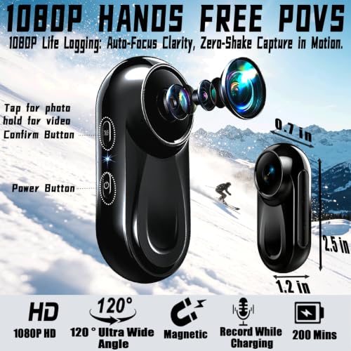 Image of Upgraded 1080P Mini Body Cameras with Audio and Video Recording, POV Camera, Thumb Size Sport Action Camera, Hand Free Camcorder for Cycling,Travel,Pet,Vlogging(64GB), Black