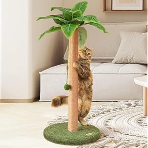 Meowoou Cat Scratching Post 33 Inch Tall Cat Scratcher for Indoor Cats Adults,Small Cat Tree Tower Sisal Rope Kitten Scratch with Interactive Hanging Ball